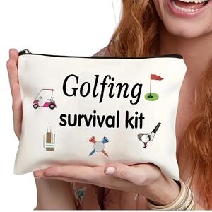 Golf Survival Kit Multipurpose Storage Bag Cosmetic Tee’s Pencil Scorecard White
